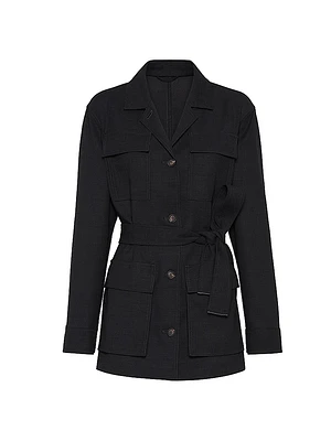 Virgin Wool Fluid Crêpe Twill Safari Blazer with Monili