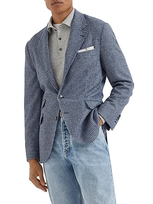 Wool and Alpaca Houndstooth Deconstructed Cavallo Blazer