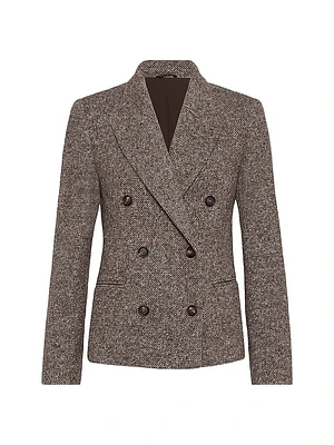 Virgin Wool and Silk Mélange Diagonal Blazer with Monili