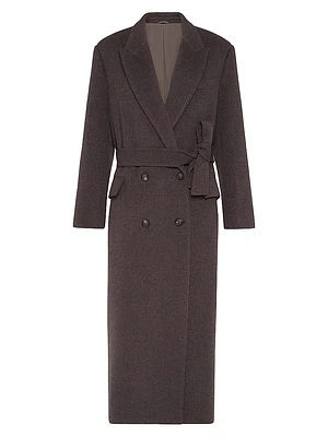 Hand Crafted Coat Virgin Wool and Cashmere Double Cloth with Monili