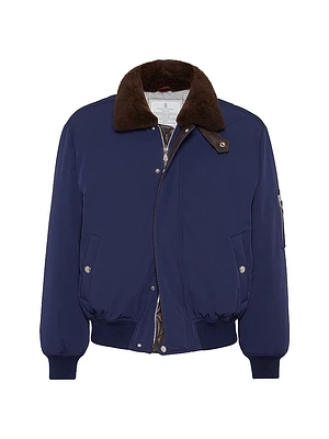 Stretch Bonded Nylon Down Jacket with Shearling Lined Collar