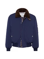 Stretch Bonded Nylon Down Jacket with Shearling Lined Collar