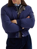 Stretch Bonded Nylon Down Jacket with Shearling Lined Collar