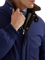 Stretch Bonded Nylon Down Jacket with Shearling Lined Collar