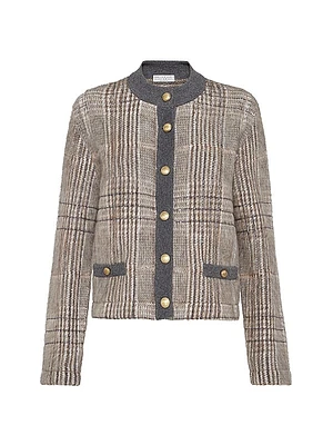 Mohair Virgin Wool and Cashmere Jacquard Cardigan