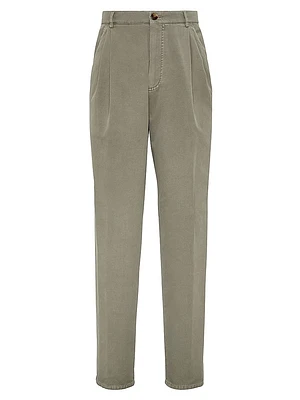 Twisted Cotton Gabardine Trousers with Double Pleats