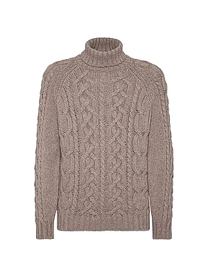 Cashmere Feather Yarn Cable Knit Turtleneck Sweater