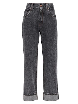 Authentic Denim Cropped Trousers with Monili