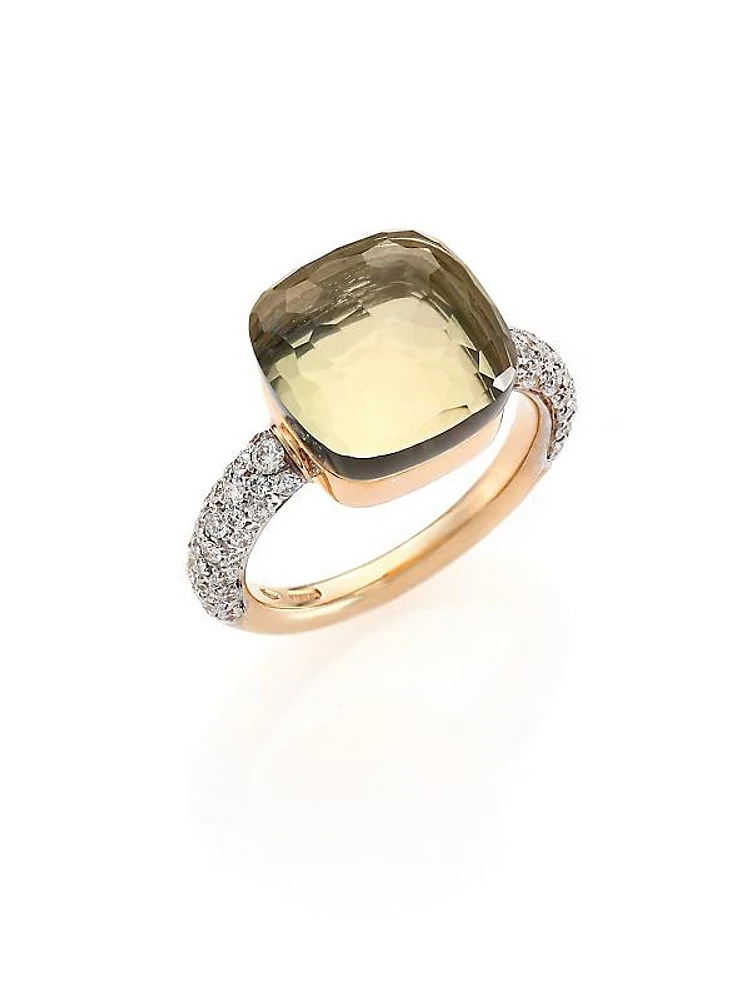 Nudo 18K Rose Gold & Prasiolite, Diamond Square Ring