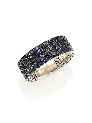 Classic Chain Blue Sapphire & Sterling Silver Band Ring