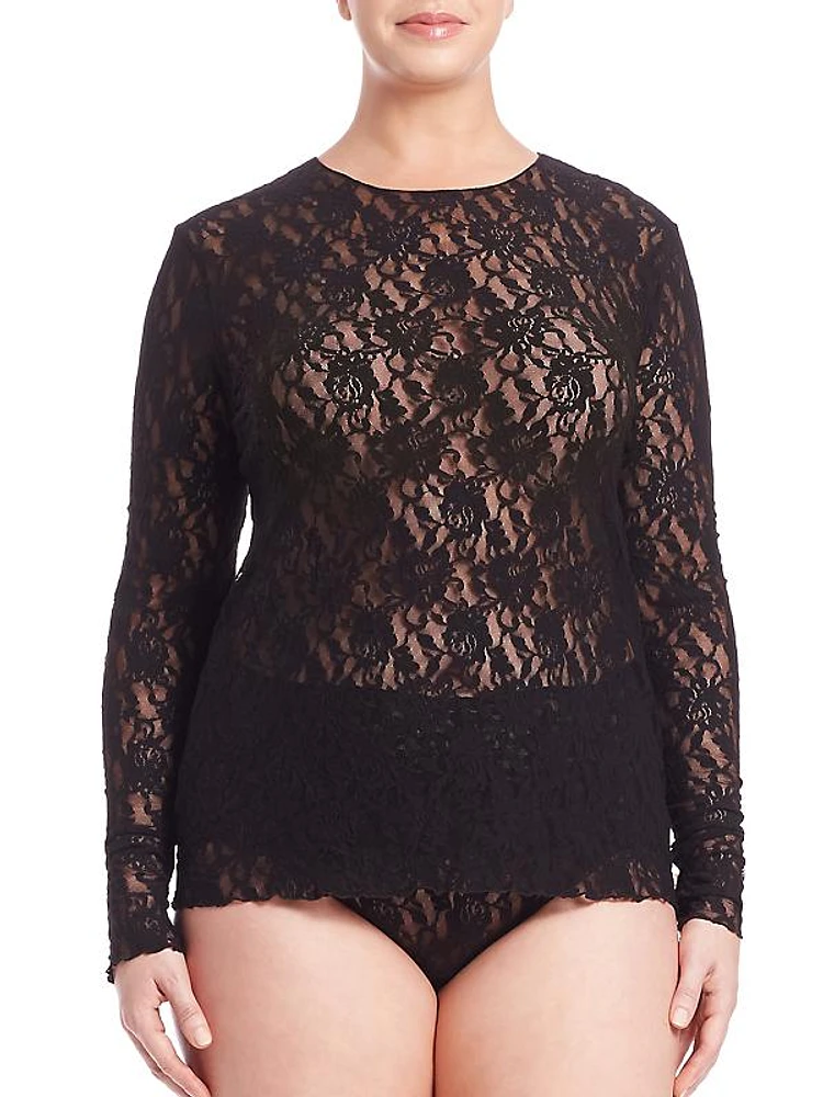 Plus Signature Lace Long-Sleeve Top