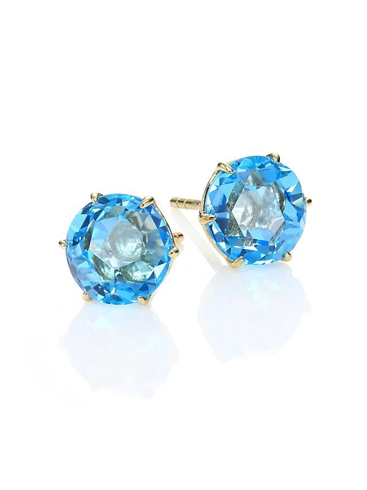 Rock Candy Swiss Blue Topaz & 18K Yellow Gold Medium Stud Earrings