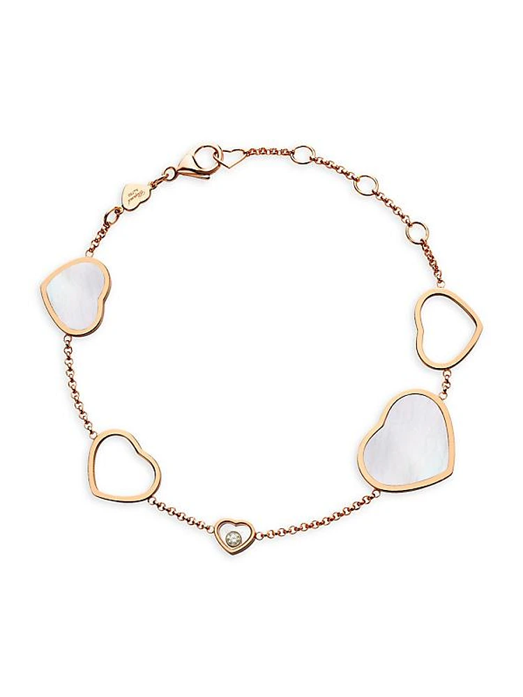 Happy Hearts 18K Rose Gold Mother-Of-Pearl & Diamond Charm Bracelet