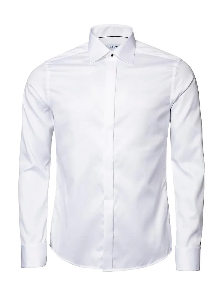 Slim-Fit Fly Front Twill Tuxedo Shirt