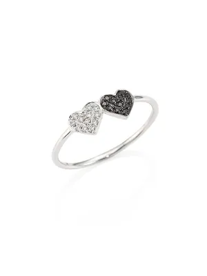 Small Pavé Double Heart Diamond & 14K White Gold Ring
