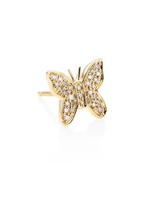 Butterfly Diamond & 14K Yellow Gold Single Stud Earring