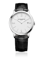 Classima Stainless Steel & Alligator-Embossed Leather Strap Watch