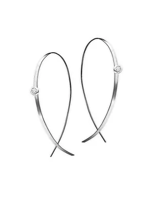 Diamond & 14K White Gold Hoop Earrings