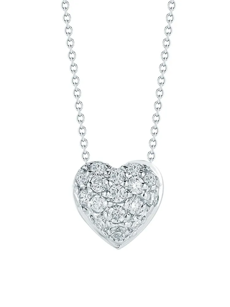 Tiny Treasures 0.15 TCW Diamond and 18K White Gold Heart Pendant Necklace