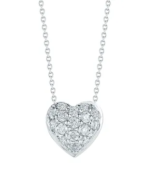 Tiny Treasures 0.15 TCW Diamond and 18K White Gold Heart Pendant Necklace