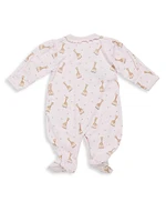 Baby Girl's Giraffe Print Ruffled Pima Cotton Footie