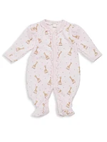 Baby Girl's Giraffe Print Ruffled Pima Cotton Footie