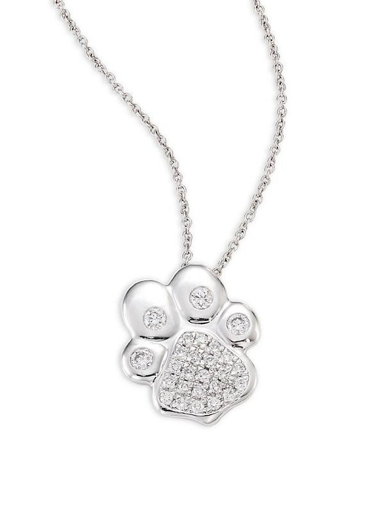 18K White Gold & 0.25 TCW Diamond Paw Pendant Necklace