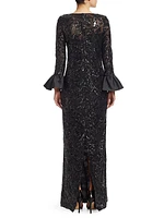 Sequined Bell-Sleeve Gown