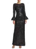 Sequined Bell-Sleeve Gown