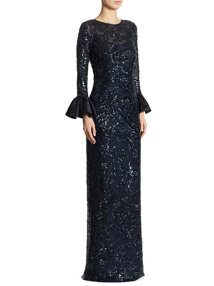 Sequined Bell-Sleeve Gown