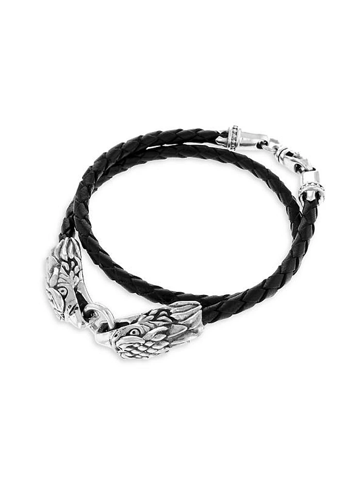 Sterling Silver & Leather Double Eagle Braided Bracelet