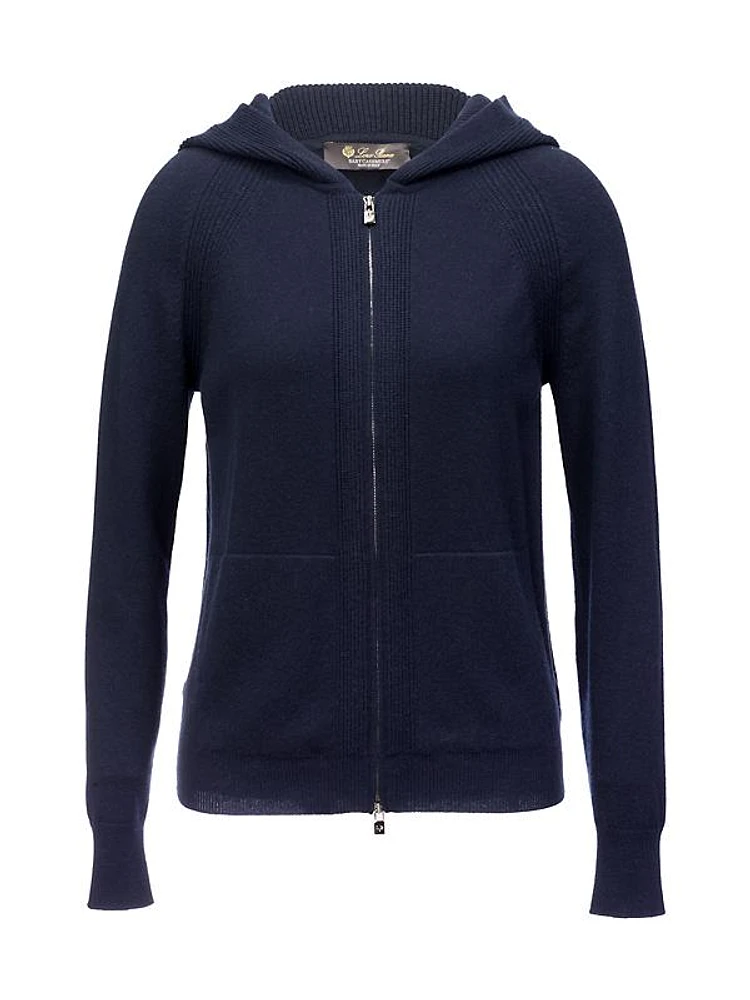 Hooded Cashmere Knit Zip Sweater