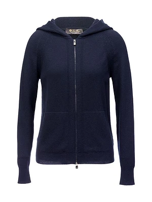 Hooded Cashmere Knit Zip Sweater