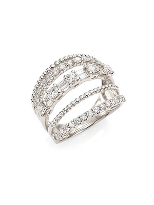 Mixed Diamond & 18K White Gold 5-Row Ring