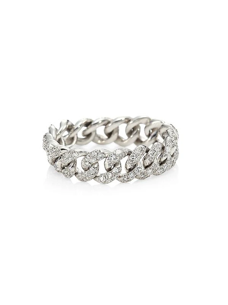 Diamond & 18K White Gold Link Ring