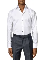 Slim-Fit Twill Dress Shirt with Navy Details