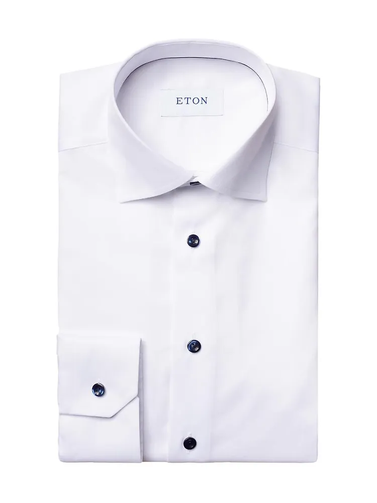 Slim-Fit Twill Dress Shirt with Navy Details