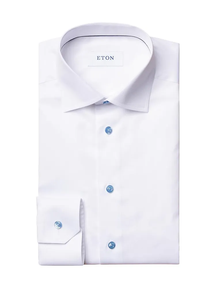 Contemporary-Fit Twill Dress Shirt with Blue Details