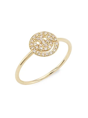 14K Yellow Gold & Diamond Happy-Face Ring