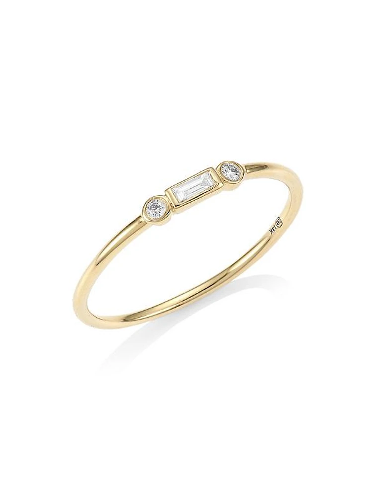 14K Gold Diamond Baguette & Bezel Ring