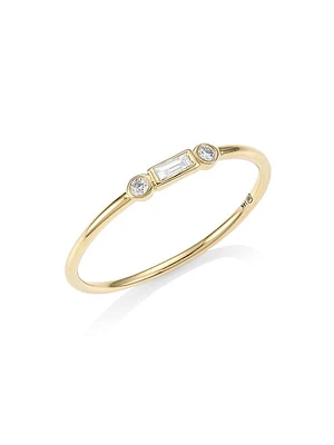 14K Gold Diamond Baguette & Bezel Ring