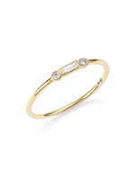 14K Gold Diamond Baguette & Bezel Ring