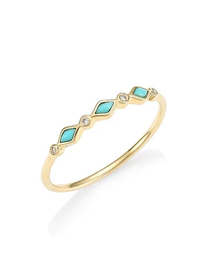 14K Gold, Turquoise & Diamond Ring