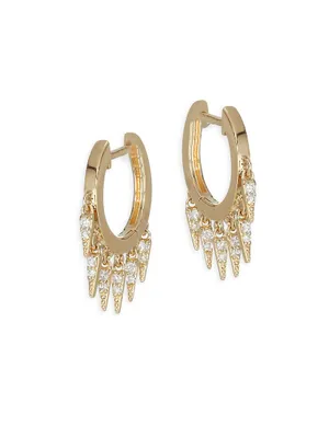 14K Yellow Gold & Diamond Small Fringe Hoop Earrings