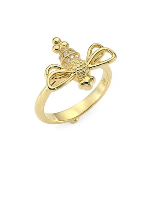 Garden Of Earthly Delights Diamond & 18K Gold Resting Bee Ring