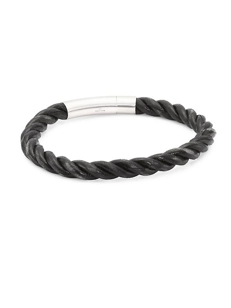 Philip Silver and Leather Braided Bracelet