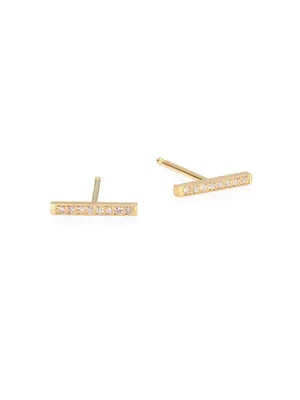 Pavé Diamond 14K Gold Bar Studs