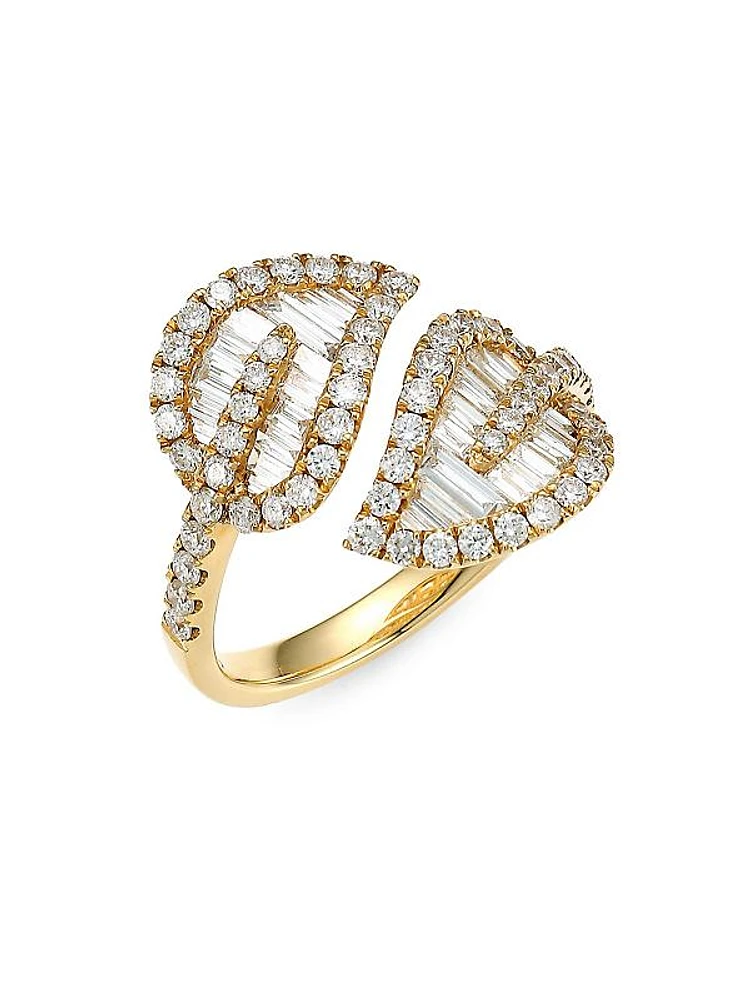 Medium 18K Yellow Gold & Baguette Leaf Diamond Ring