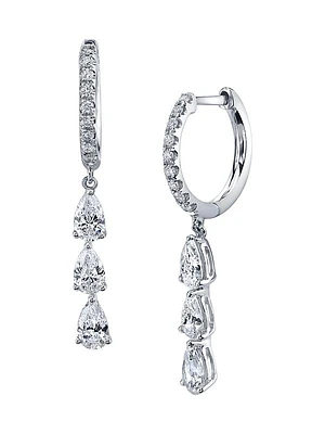 Huggies 18K White Gold & 1.3 TCW Diamond Drop Earrings