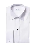 Slim-Fit Pique Long-Sleeve Cotton Dress Shirt